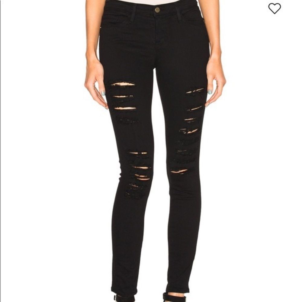 FRAME DENIM DISTRESSED LE HIGH SKINNY JEANS